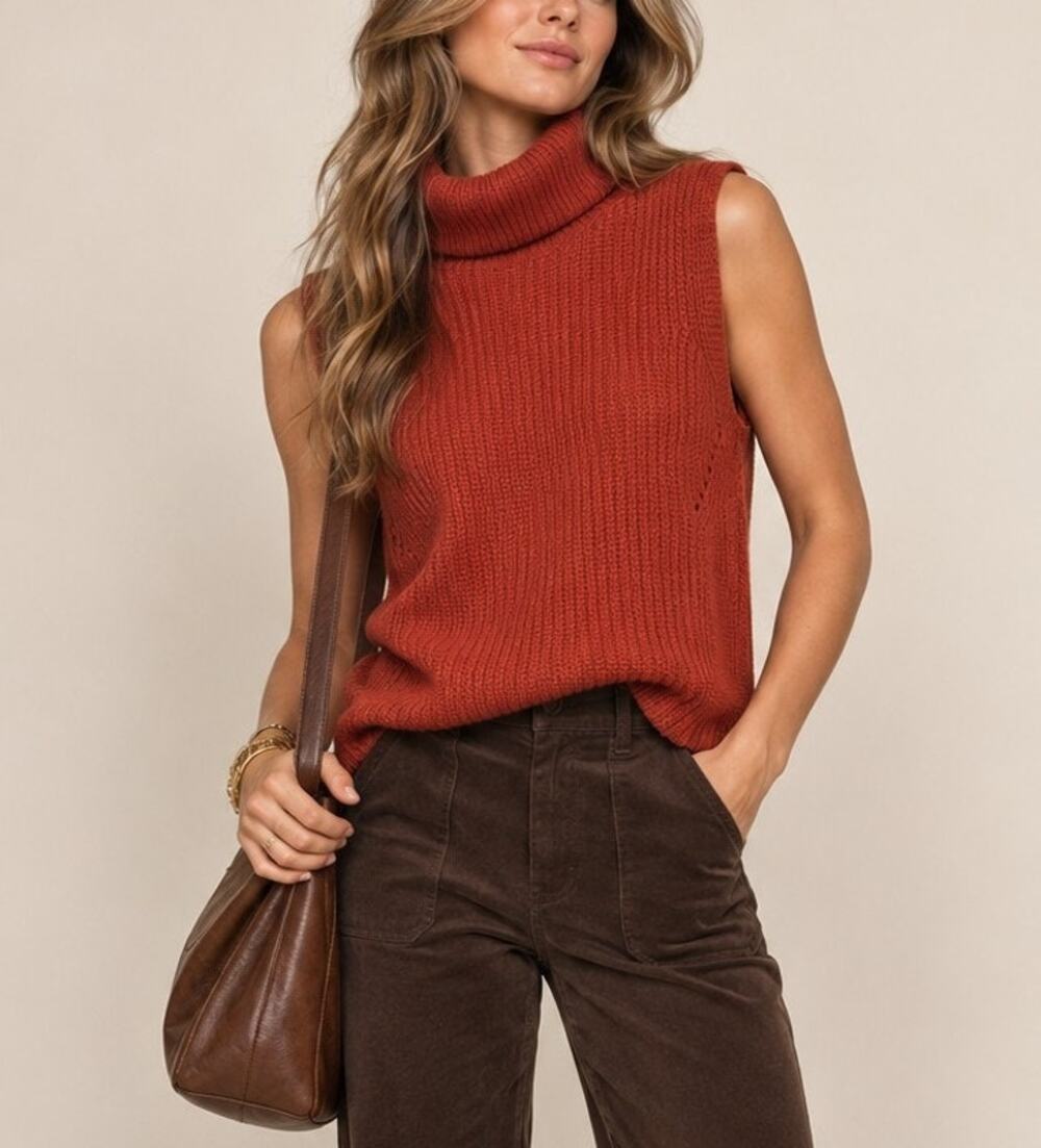 Abercrombie & Fitch Orange Turtleneck Sweater Vest Size M Knit Fall Layering